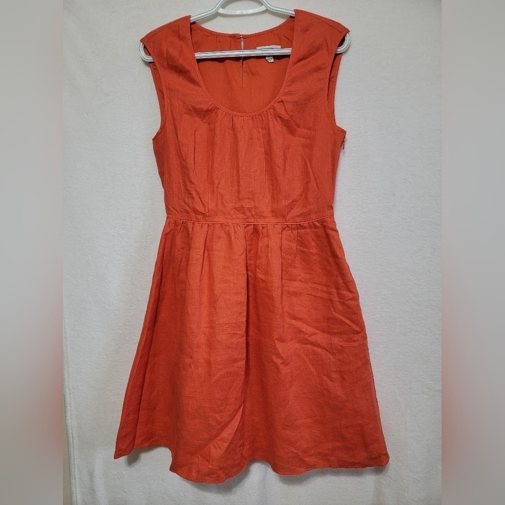 J.Crew Womens Linen Sleeveless Fit and Flare Dress Orange Size 4 46914